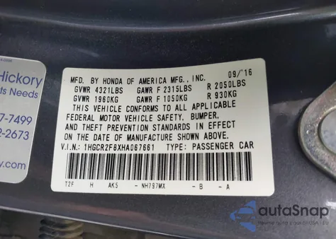 2017 Honda Accord Ex-L z USA, uszkodzony, nr VIN 1HGCR2F8XHA067661